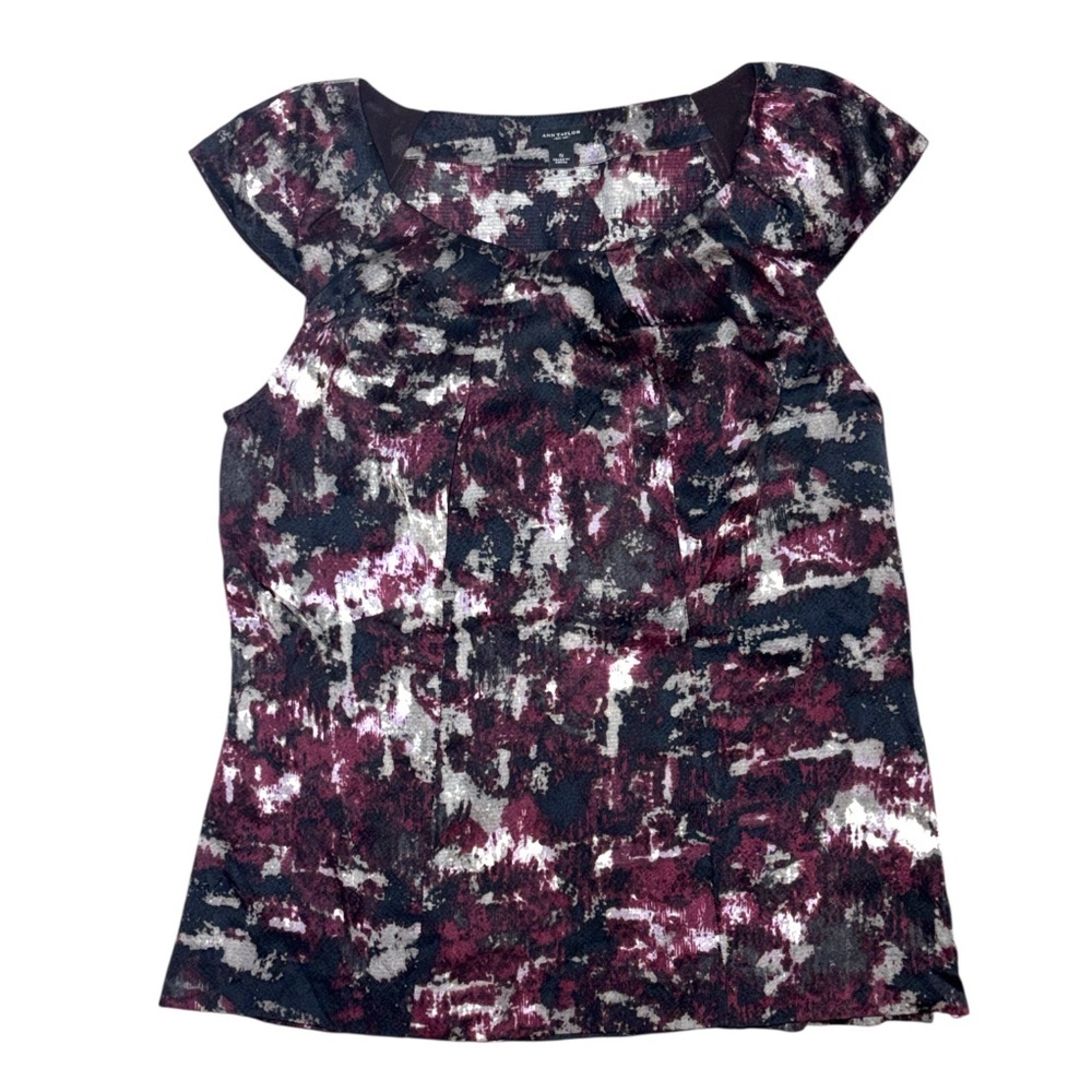Ann‎ Taylor 100% Silk Cap Sleeve Multicolor Blouse In women’s Size Small